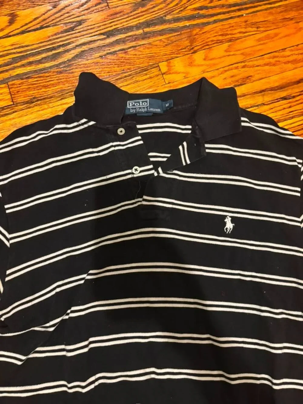 Polo Ralph Lauren Men's Black & White Striped Short Sleeve Polo Shirt Size M